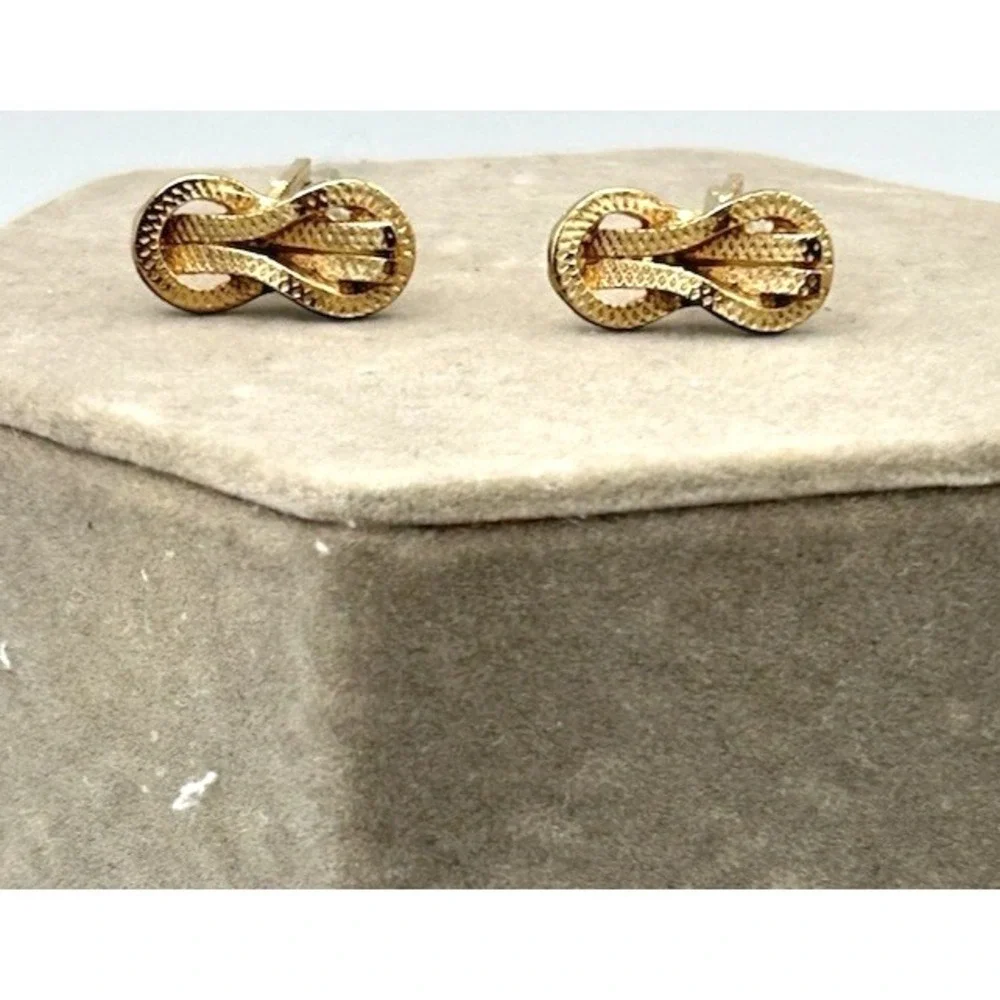 Vintage Criss Cross Bow Yellow Gold Toned Cuff Links 3/8
